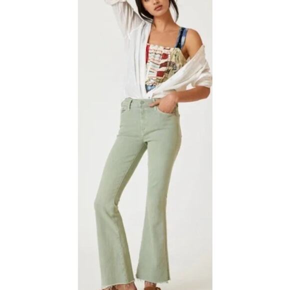 Mother Jeans The Weekender Fray Bootcut Flare High Rise Iceberg Green Size 29 - Picture 1 of 10